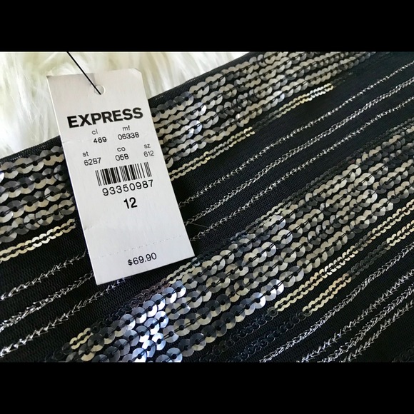 Express Black & Silver Sequin Mini Skirt - Picture 3 of 4